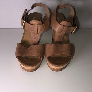 Franco Sarto Tan Leather Shantelle Wedges Sz 8.5